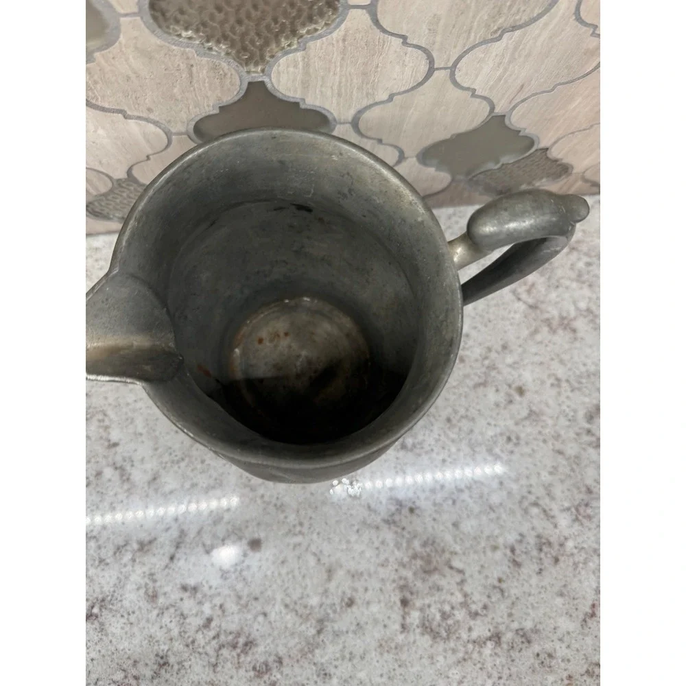 Antique Pewter Pitcher 3444 Hallmarked Primitive Farmhouse Decor 8 Inch Silver